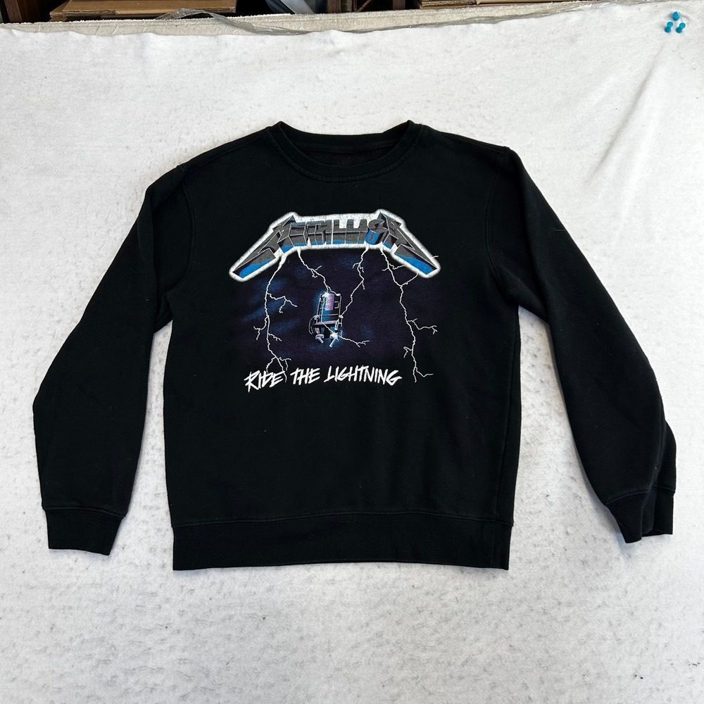 Bravado Metallica Ride the Lightning Sweatshirt Mens M Black Graphic Crewneck